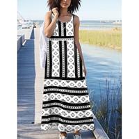 Women's Casual Dress Geometric Print Square Neck Long Dress Maxi Dress Sleeveless Summer Lightinthebox