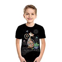 Kids Boys' T shirt Tee Short Sleeve Butterfly Cat 3D Print Animal Black Children Tops Summer Active Daily Wear Regular Fit 3-12 Years miniinthebox - thumbnail