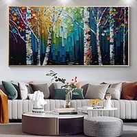 Handmade Oil Painting Canvas Wall Art Decoration 3D Palette Knife Abstract Maple Forest Landscape for Home Decor Rolled Frameless Unstretched Painting Lightinthebox