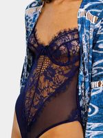 Navy Lace Sexy Bodycon Teddy with No Falsies - thumbnail