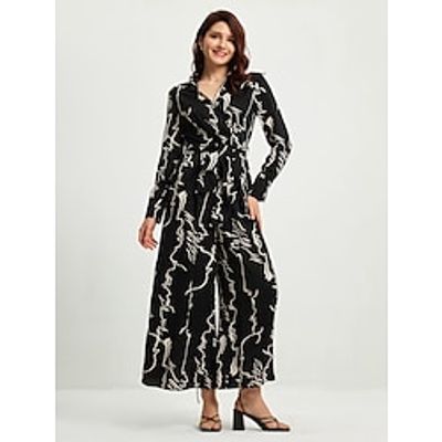 Women's Romper Marbling Shirt Collar Ordinary Home Daily Bodycon Long Sleeve Black S M L Summer miniinthebox