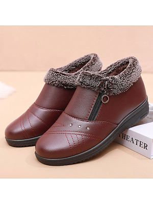Cotton Plus Fleece Flat Non-slip Warm Low Top Leather Comfort Flats Cotton Plus Fleece Flat Non-slip Warm Low Top Leather Comfort Flats
