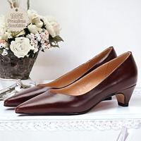 Women's Heels Pumps Handmade Shoes Vintage Shoes Wedding Party Kitten Heel Pointed Toe Elegant Vintage Premium Leather Loafer Brown Lightinthebox