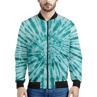 Tie Dye Abstract Men's Bomber Jacket Coat Sports  Outdoor Daily Wear Going out Fall  Winter Standing Collar Long Sleeve Red Navy Blue Blue S M L Polyester Jacket Lightinthebox - thumbnail