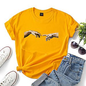 Women's T shirt Graphic Text Print Round Neck Tops Cotton Basic Basic Top Red Yellow Blushing Pink miniinthebox