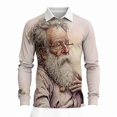 Portrait Men's Casual Print 3D Golf Polo Outdoor Casual Daily Streetwear Polyester Long Sleeve Turndown Polo Shirts Pink Dark Pink Fall  Winter S M L Micro-elastic Lapel Polo Lightinthebox