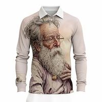 Portrait Men's Casual Print 3D Golf Polo Outdoor Casual Daily Streetwear Polyester Long Sleeve Turndown Polo Shirts Pink Dark Pink Fall  Winter S M L Micro-elastic Lapel Polo Lightinthebox - thumbnail