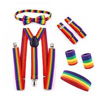 Rainbow Pride Accessories Set Suspenders Bow Tie Absorbent Headband Wrist Support Accessories Set Queer LGBT LGBTQ Adults' Unisex Gay Lesbian for Pride Parade Pride Month Party Carnival Lightinthebox