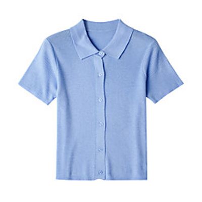 Women's Basic Casual Solid Color Cardigan Short Sleeve Sweater Cardigans Collar Oatmeal Yellow Blushing Pink Lightinthebox