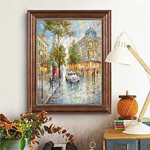 Handmade Oil Painting Canvas Wall Art Decoration Impression  European Street Scene for Home Decor Rolled Frameless Unstretched Painting miniinthebox