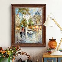 Handmade Oil Painting Canvas Wall Art Decoration Impression  European Street Scene for Home Decor Rolled Frameless Unstretched Painting miniinthebox - thumbnail