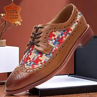 Men's Oxfords Formal Shoes Brogue Dress Shoes British Gentleman Office Career Party Evening Leather Italian Full-Grain Cowhide Comfortable Slip Resistant Lace-up Yellow-Brown Lightinthebox