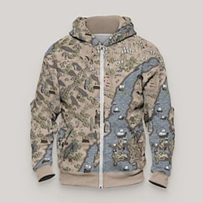 Men's Unisex Full Zip Hoodie Jacket Khaki Hooded Graphic Prints Zipper Print Sports  Outdoor Daily Sports 3D Print Basic Streetwear Casual Spring   Fall Clothing Apparel Hoodies Sweatshirts  Long Lightinthebox