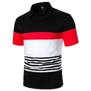 Men's Golf Shirt Dress Shirt Casual Shirt Shirt Print Curve Waves Geometry Button Down Collar Casual Leisure Sports Color Block Button-Down Short Sleeve Tops Simple Color Block Casual Fashion Black miniinthebox
