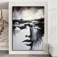 Handmade Woman Sea Storm Painting Hand Painted Oil Painting Wall Art Black art Woman Face Artwork Faceless painting Portrait oil painting Abstract Lady Painting Decor ready to hang or canvas miniinthebox - thumbnail