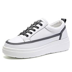 Women's Sneakers Flat Heel Round Toe Daily Leather Solid Colored White Lightinthebox