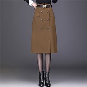 Women's Skirt A Line Midi  Camel Black Skirts Pocket Elegant Fashion Office  Career Street Winter M L XL Lightinthebox