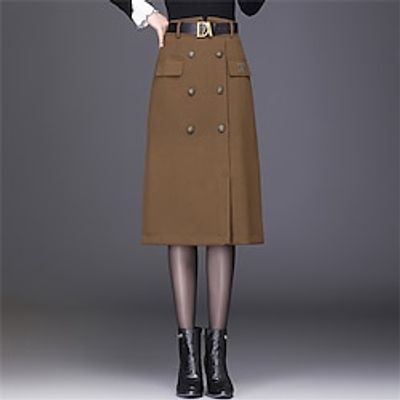 Women's Skirt A Line Midi  Camel Black Skirts Pocket Elegant Fashion Office  Career Street Winter M L XL Lightinthebox