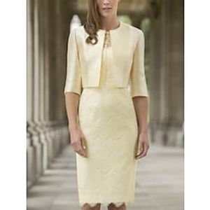 Two Piece Mother of the Bride Dress Elegant Petite Jewel Neck Knee Length Chiffon Lace Half Sleeve with Solid Color 2023 Lightinthebox