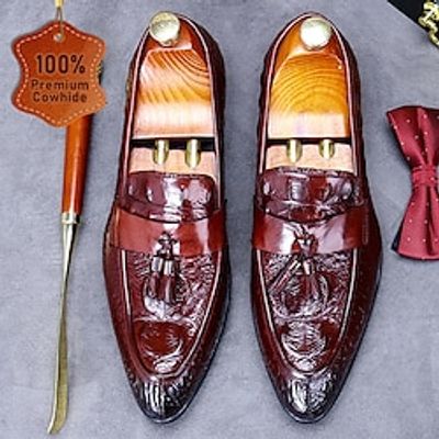 Men's Loafers  Slip-Ons Formal Shoes Brogue Dress Shoes Casual Daily Office  Career Leather Italian Full-Grain Cowhide Comfortable Slip Resistant Slip-on Wine Black Lightinthebox