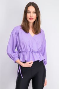 Womens Ruffle-Hem Balloon Sleeves Top  Purple