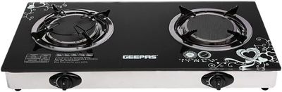 Geepas GK6865 Tempered Glass Doble Burner Gas Cooker, Black - GK6865