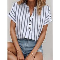 Women's T shirt Tee Striped Daily Going out Print Navy Blue Short Sleeve Stylish V Neck Summer Lightinthebox - thumbnail