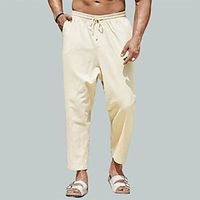 Men's Linen Pants Trousers Beach Shorts Drawstring Elastic Waist Straight Leg Plain Comfort Breathable Daily Holiday Vacation Fashion Casual Beige Lightinthebox