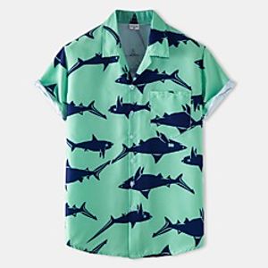 Men's Shirt Other Prints Letter Animal Print Short Sleeve Daily Tops Beach Boho Green Lightinthebox