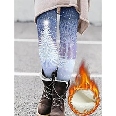 Women's Fleece Lined Leggings Full Length Warm Winter Leggings High Waist Active Streetwear Christmas Black Blue S M Fall  Winter miniinthebox