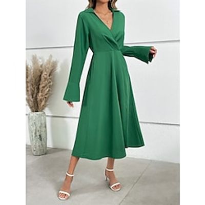 Women's Casual Dress Swing Dress A Line Dress Midi Dress Ruched Split Street Vacation Streetwear A Line V Neck Long Sleeve Loose Fit Green Color S M L XL Size Lightinthebox Women's Casual Dress Swing Dress A Line Dress Midi Dress Ruched Split Street Vacation Streetwear A Line V Neck Long Sleeve Loose Fit Green Color S M L XL Size Lightinthebox