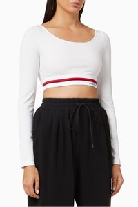 Logo Band Cropped T-shirt in Cotton Jersey