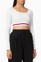 Logo Band Cropped T-shirt in Cotton Jersey - thumbnail