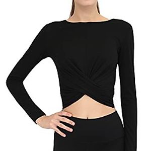 Women Long Sleeve Crop Tops Cross Wrap Crewneck Yoga Running Shirts Gym Workout Crop Tops (Black, S) Lightinthebox