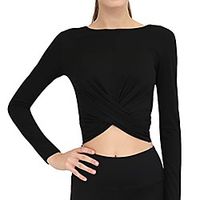 Women Long Sleeve Crop Tops Cross Wrap Crewneck Yoga Running Shirts Gym Workout Crop Tops (Black, S) Lightinthebox - thumbnail