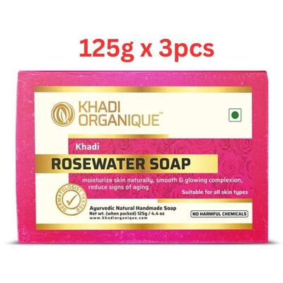 Khadi Organique Rosewater Soap 125G (Pack Of 3)