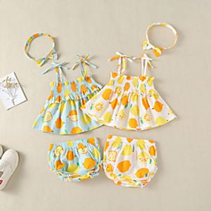 2 Pieces 3 Pieces Baby Girls' Active Basic Lemon Strawberry Fruit Sleeveless Regular Clothing Set Yellow Green miniinthebox