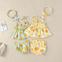 2 Pieces 3 Pieces Baby Girls' Active Basic Lemon Strawberry Fruit Sleeveless Regular Clothing Set Yellow Green miniinthebox - thumbnail