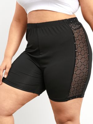 YOINS Plus Size Mesh Patchwork Elastic Strap Yoga Leggings Shorts YOINS Plus Size Mesh Patchwork Elastic Strap Yoga Leggings Shorts