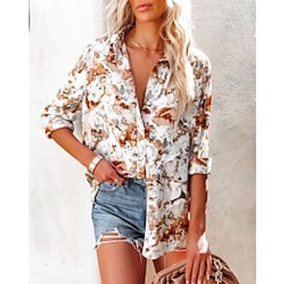 Women's Floral Theme Blouse Shirt Floral Button Print Shirt Collar Casual Streetwear Tops White / 3D Print miniinthebox Women's Floral Theme Blouse Shirt Floral Button Print Shirt Collar Casual Streetwear Tops White / 3D Print miniinthebox