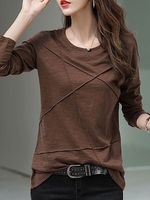 Round Neck Plain Long Sleeve T-shirt