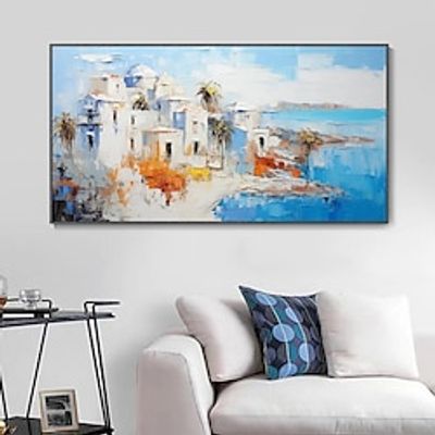 Mediterranean Scenery Original Hand-painted Unique Architecture Natural Sea Oil Painting Landscape Vacation Home Decor No Frame miniinthebox