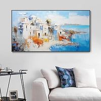 Mediterranean Scenery Original Hand-painted Unique Architecture Natural Sea Oil Painting Landscape Vacation Home Decor No Frame miniinthebox - thumbnail