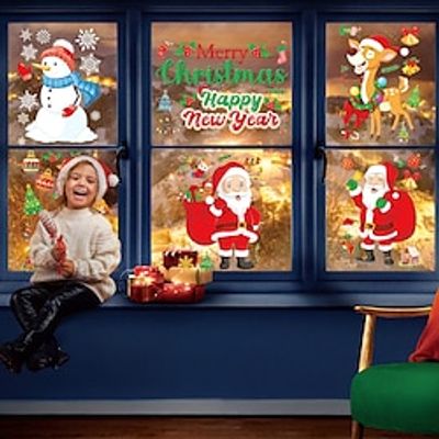 6pcs/set, Christmas Window Stickers, Wall Stickers, Self-adhesive Tape Adhesive, Removable Shopping Mall Window Arrangement, Christmas Decoration Stickers For Home miniinthebox