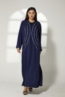 Moistreet Navy Korean Crepe Embroidery Abaya (XS, S, M, L, XL, XXL)
