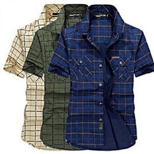 wholesale-plus size m-5xl new plaid shirt summer short sleeved cotton men's denim leisure shirt mens shirts tops free shipping Lightinthebox