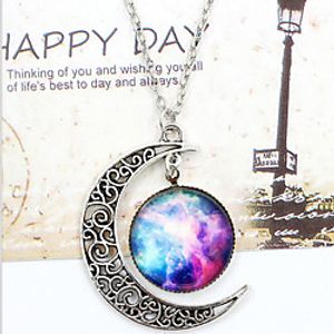 Women's Pendant Necklace Engraved Moon Galaxy Crescent Moon i love you to the moon and back Magic Ladies Unique Design Fashion European Synthetic Gemstones Glass Alloy Dark Blue / Fuchsia Black / Sky miniinthebox