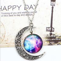 Women's Pendant Necklace Engraved Moon Galaxy Crescent Moon i love you to the moon and back Magic Ladies Unique Design Fashion European Synthetic Gemstones Glass Alloy Dark Blue / Fuchsia Black / Sky miniinthebox - thumbnail