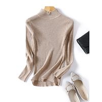 Women's Pullover Sweater Jumper Stand Collar Ribbed Knit Acrylic Knitted Fall Winter Regular Outdoor Daily Going out Stylish Casual Soft Long Sleeve Pure Color Black White Royal Blue One-Size Lightinthebox - thumbnail