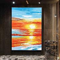 Handmade Oil Painting Canvas Wall Art Decoration Abstract Sunrise Over Sea Morning Glow Landscape for Home Decor Rolled Frameless Unstretched Painting Lightinthebox